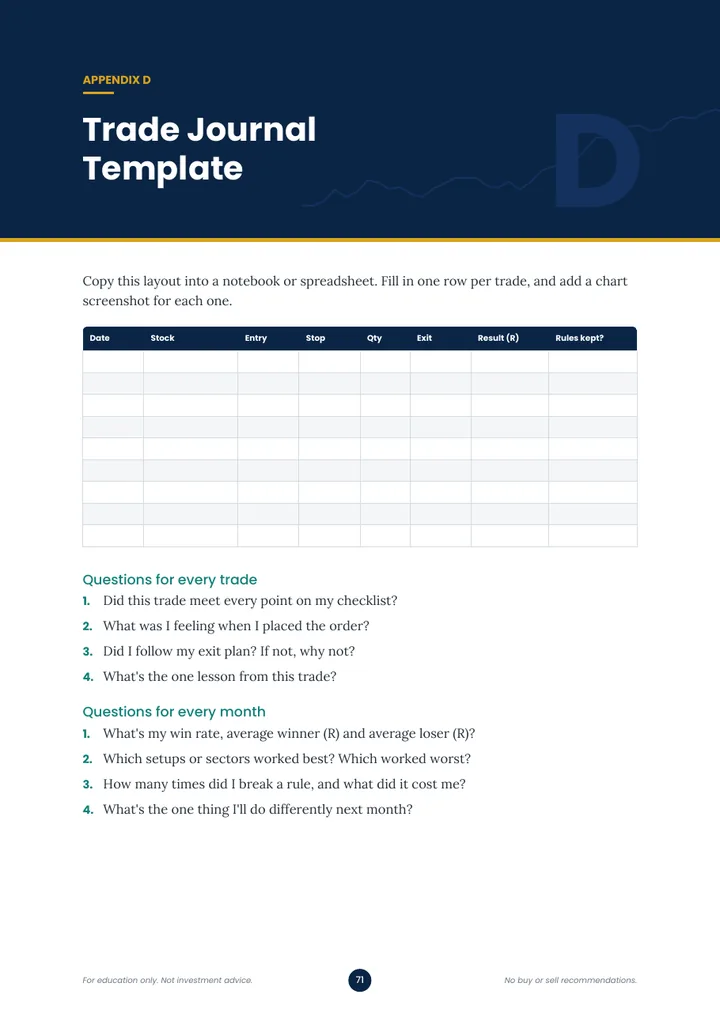 The Trade Journal Template page